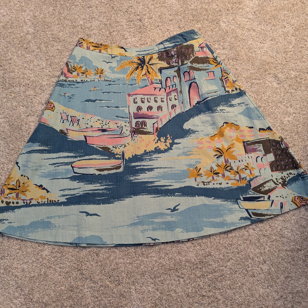 Boden Blue and Yellow Scenic A-Line Skirt